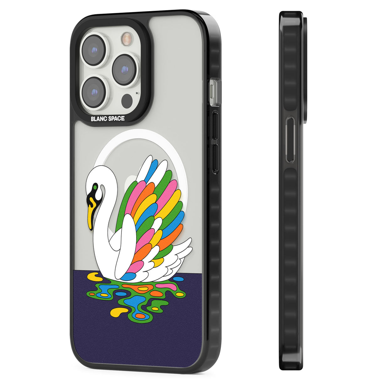 Serene Swan Magsafe Black Impact Phone Case for iPhone 13 Pro, iPhone 14 Pro, iPhone 15 Pro