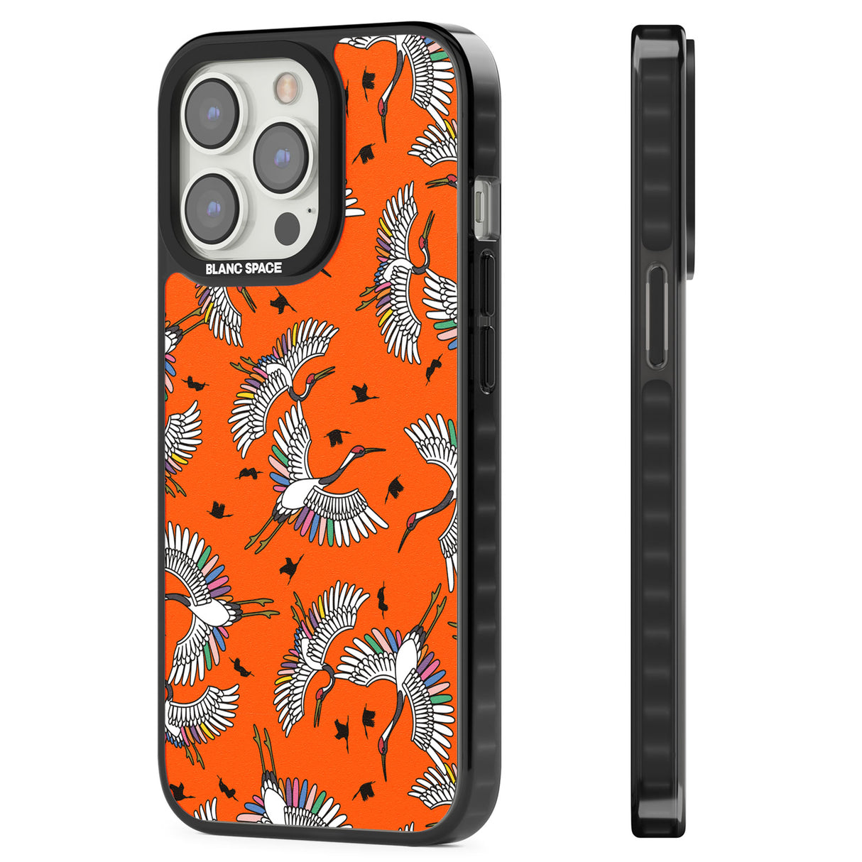 Colourful Crane Pattern (Orange) Magsafe Black Impact Phone Case for iPhone 13 Pro, iPhone 14 Pro, iPhone 15 Pro