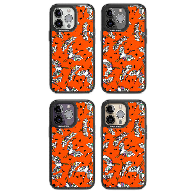 Colourful Crane Pattern (Orange) Magsafe Black Impact Phone Case for iPhone 13 Pro, iPhone 14 Pro, iPhone 15 Pro
