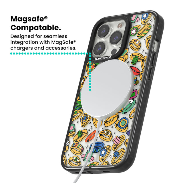 Gemstone Glitz Magsafe Black Impact Phone Case for iPhone 13 Pro, iPhone 14 Pro, iPhone 15 Pro