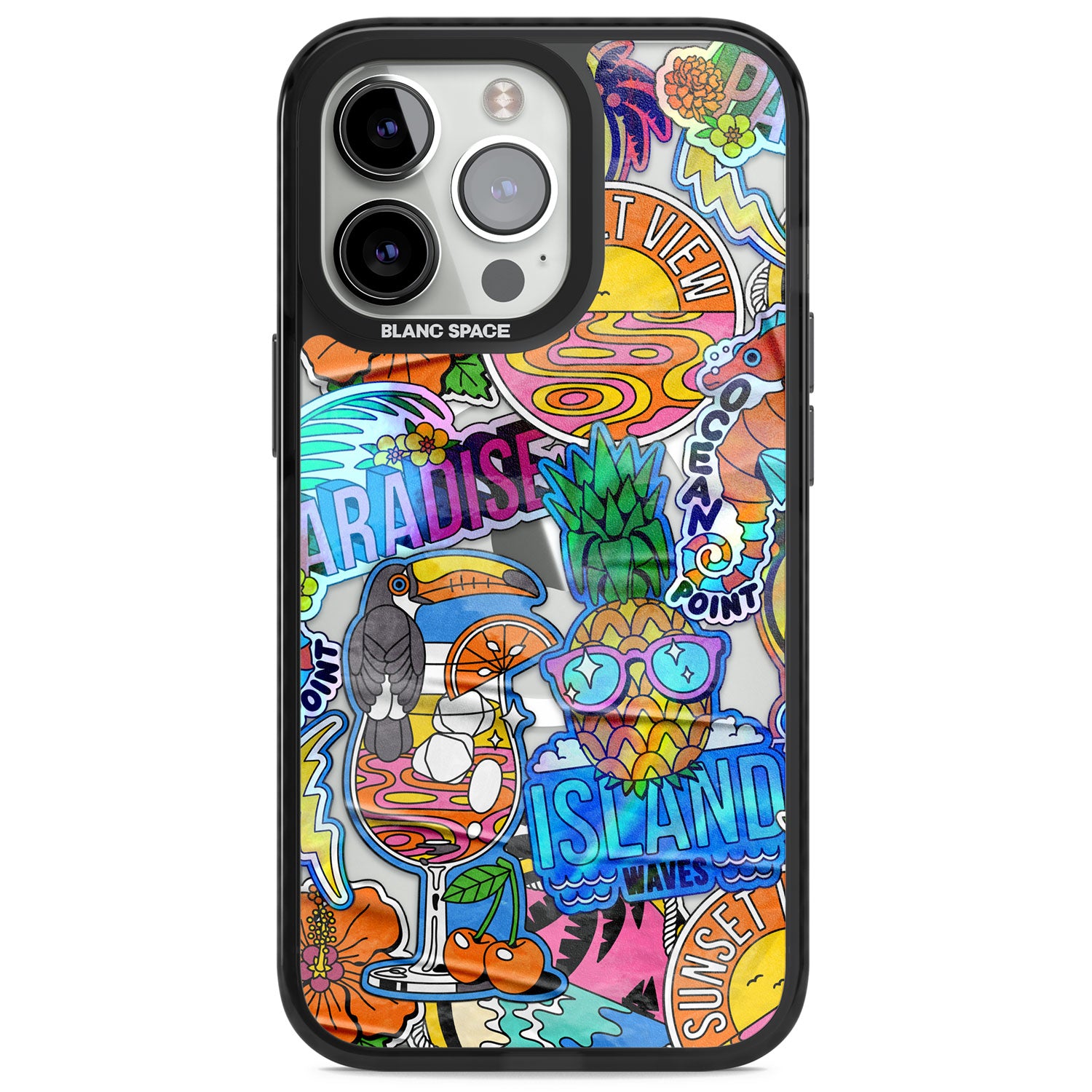 Tropical Vibes Collage Magsafe Black Impact Phone Case for iPhone 13 Pro, iPhone 14 Pro, iPhone 15 Pro
