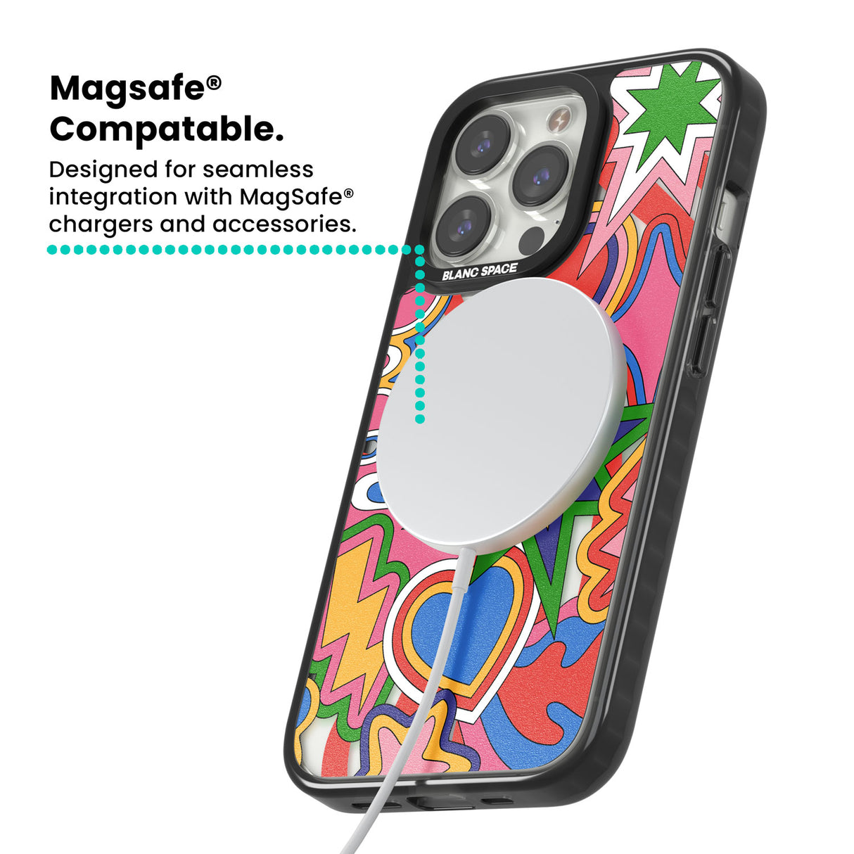 Psychedelic Pop Art Explosion Magsafe Black Impact Phone Case for iPhone 13 Pro, iPhone 14 Pro, iPhone 15 Pro