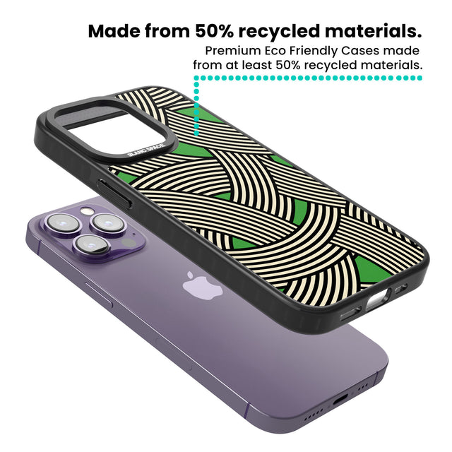 Green Optic Waves Magsafe Black Impact Phone Case for iPhone 13 Pro, iPhone 14 Pro, iPhone 15 Pro