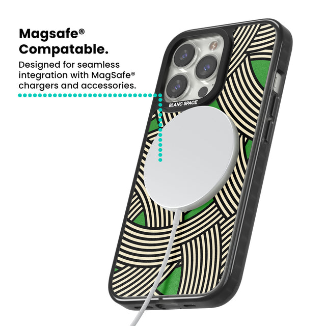 Green Optic Waves Magsafe Black Impact Phone Case for iPhone 13 Pro, iPhone 14 Pro, iPhone 15 Pro
