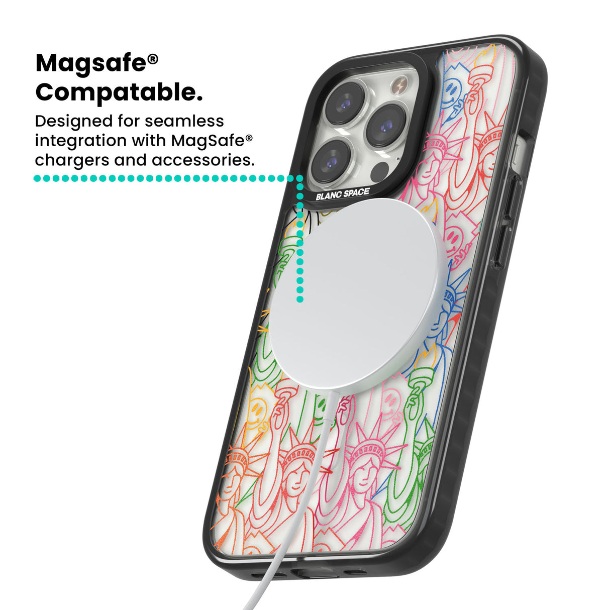 Multicolour Liberty Line Pattern Magsafe Black Impact Phone Case for iPhone 13 Pro, iPhone 14 Pro, iPhone 15 Pro