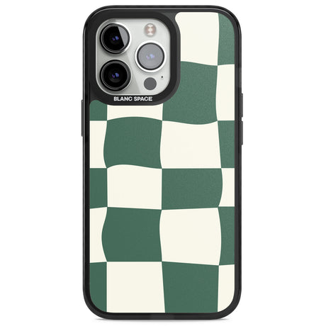 Green & Cream Wavy Check Magsafe Black Impact Phone Case for iPhone 13 Pro, iPhone 14 Pro, iPhone 15 Pro