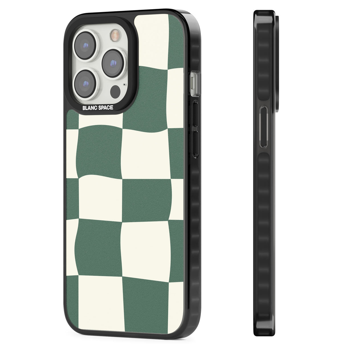 Green & Cream Wavy Check Magsafe Black Impact Phone Case for iPhone 13 Pro, iPhone 14 Pro, iPhone 15 Pro