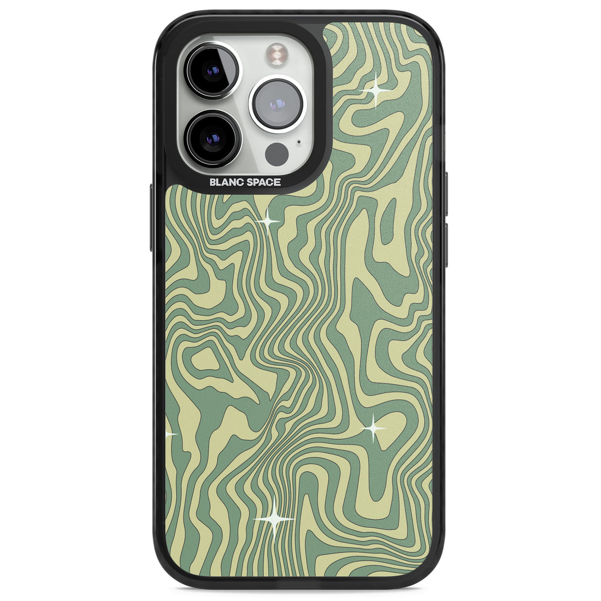 Green Abstract Wave Magsafe Black Impact Phone Case for iPhone 13 Pro, iPhone 14 Pro, iPhone 15 Pro