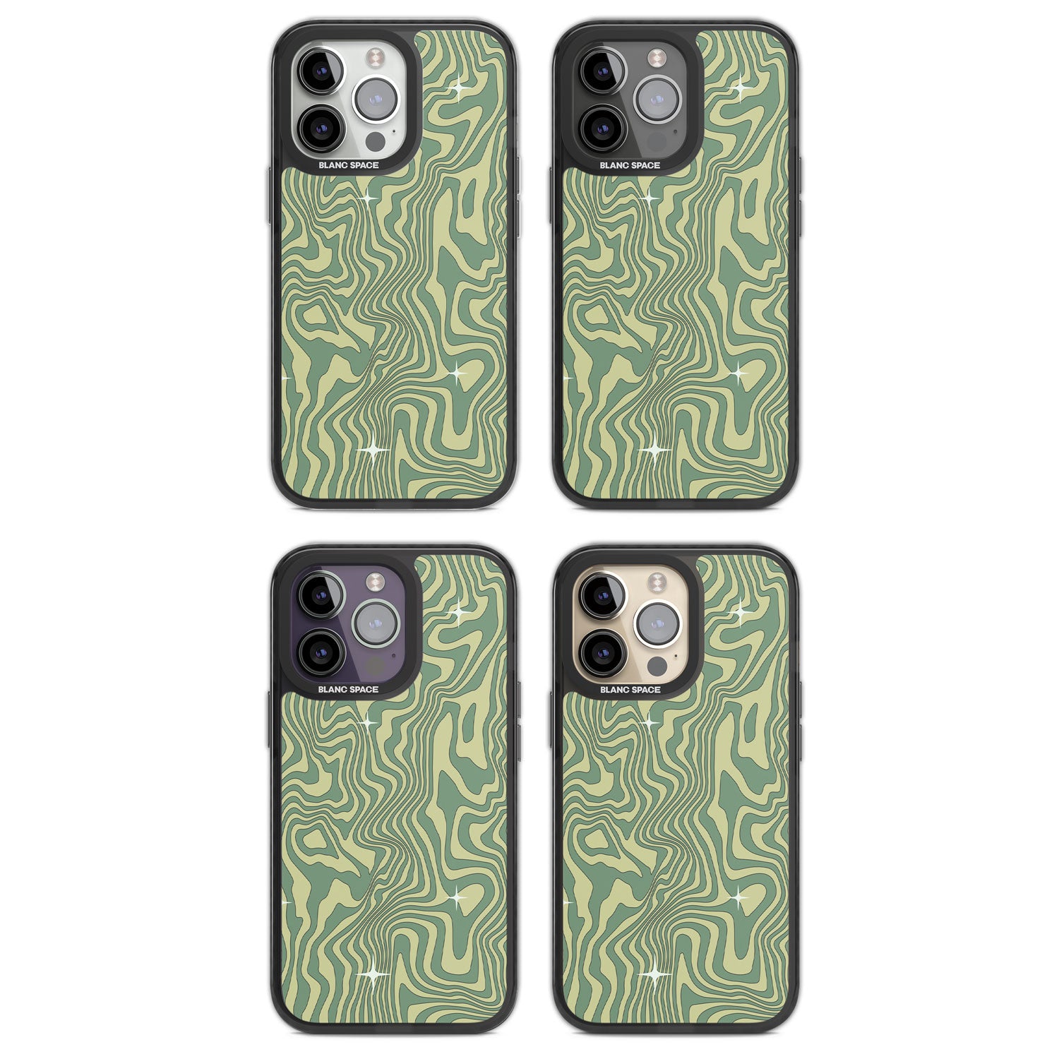 Green Abstract Wave Magsafe Black Impact Phone Case for iPhone 13 Pro, iPhone 14 Pro, iPhone 15 Pro