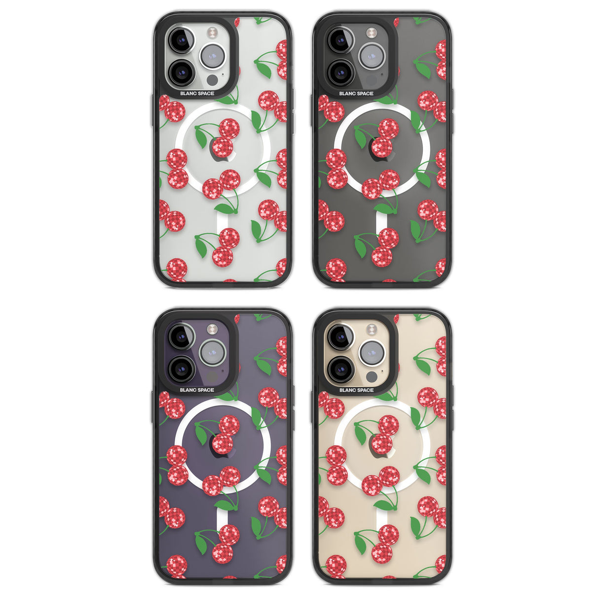 Disco Cherry Pattern Magsafe Black Impact Phone Case for iPhone 13 Pro, iPhone 14 Pro, iPhone 15 Pro