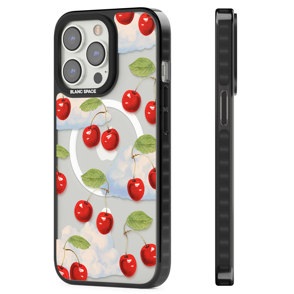 Vintage Cherries & Clouds Magsafe Black Impact Phone Case for iPhone 13 Pro, iPhone 14 Pro, iPhone 15 Pro