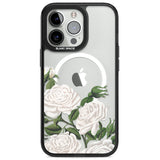 White Vintage Painted Flowers Magsafe Black Impact Phone Case for iPhone 13 Pro, iPhone 14 Pro, iPhone 15 Pro