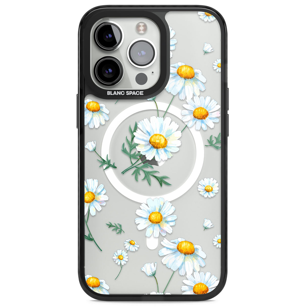 Vintage Painted Daisies Magsafe Black Impact Phone Case for iPhone 13 Pro, iPhone 14 Pro, iPhone 15 Pro