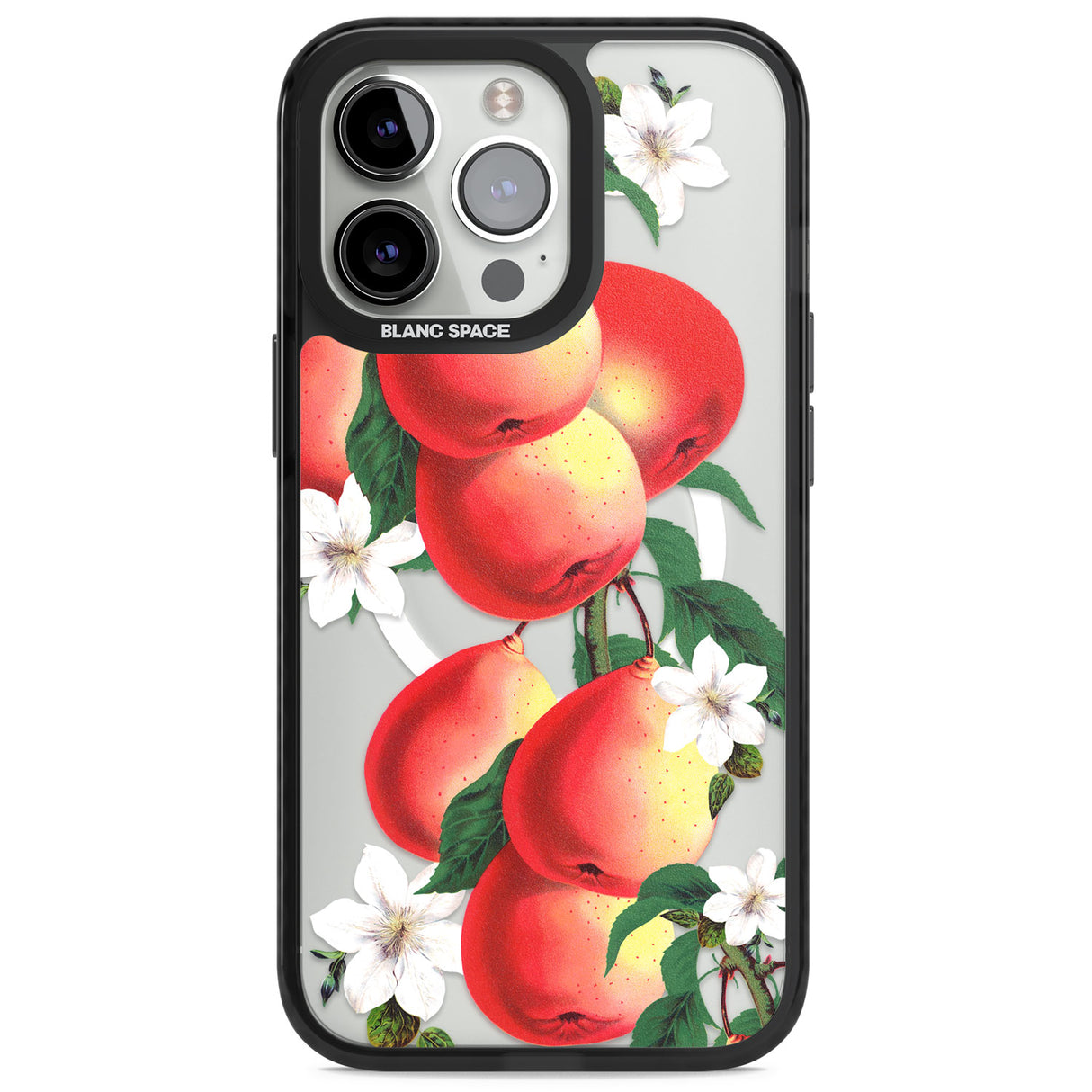 Vintage Painted Peaches Magsafe Black Impact Phone Case for iPhone 13 Pro, iPhone 14 Pro, iPhone 15 Pro