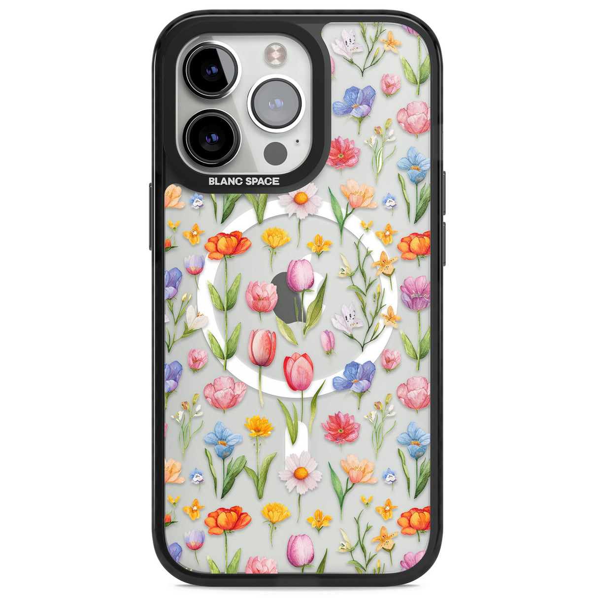 Small Flower Mix Magsafe Black Impact Phone Case for iPhone 13 Pro, iPhone 14 Pro, iPhone 15 Pro