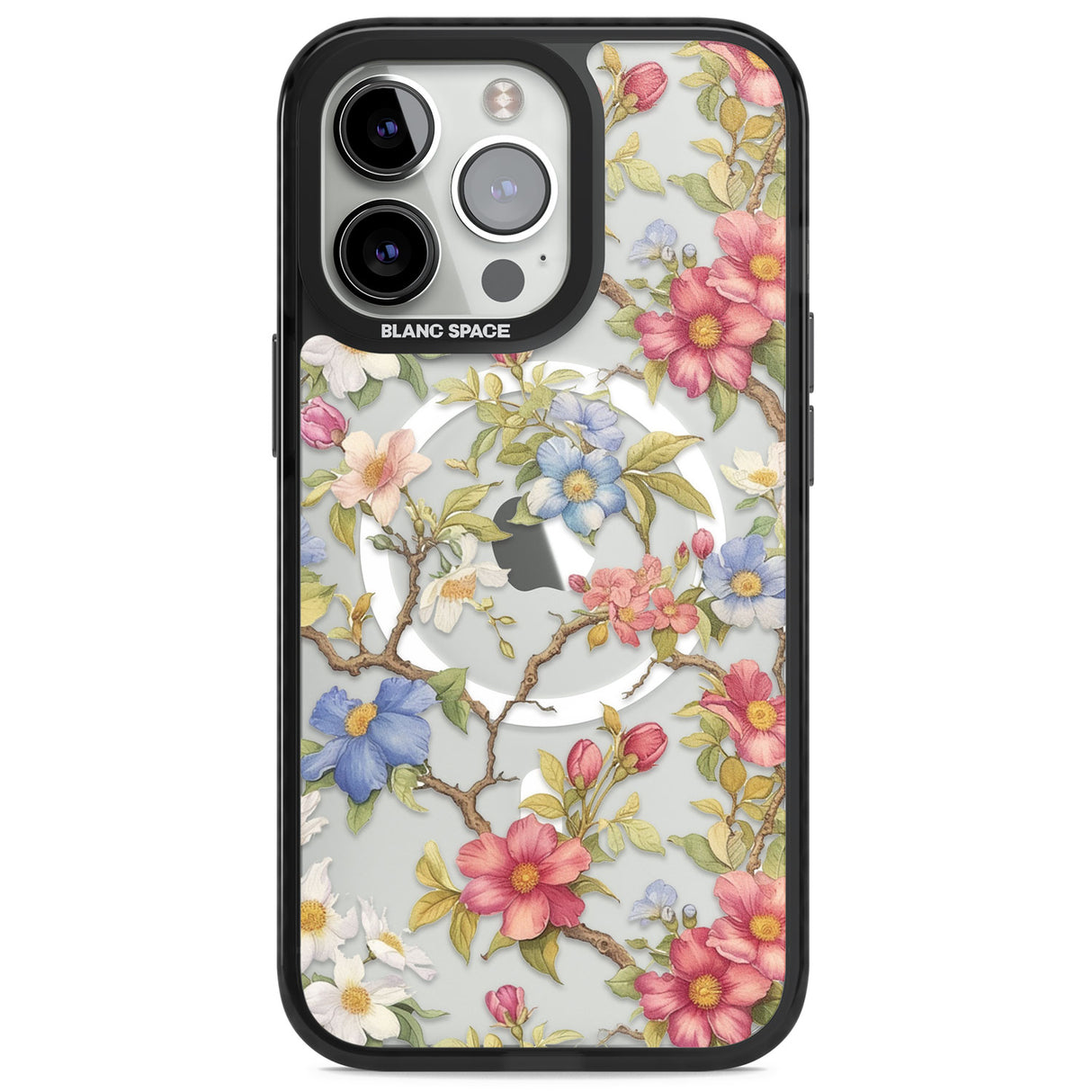 Vintage Vines & Flowers Magsafe Black Impact Phone Case for iPhone 13 Pro, iPhone 14 Pro, iPhone 15 Pro