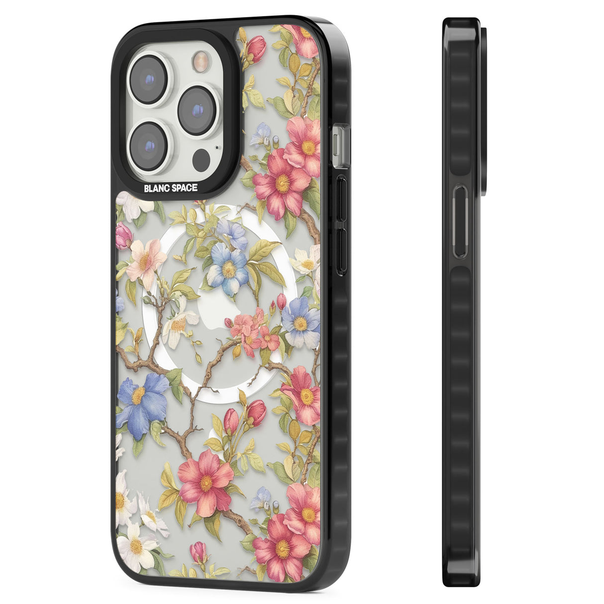 Vintage Vines & Flowers Magsafe Black Impact Phone Case for iPhone 13 Pro, iPhone 14 Pro, iPhone 15 Pro