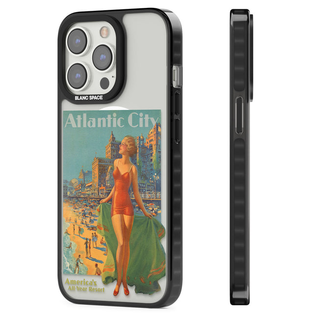 Atlantic City Vacation Poster Magsafe Black Impact Phone Case for iPhone 13 Pro, iPhone 14 Pro, iPhone 15 Pro