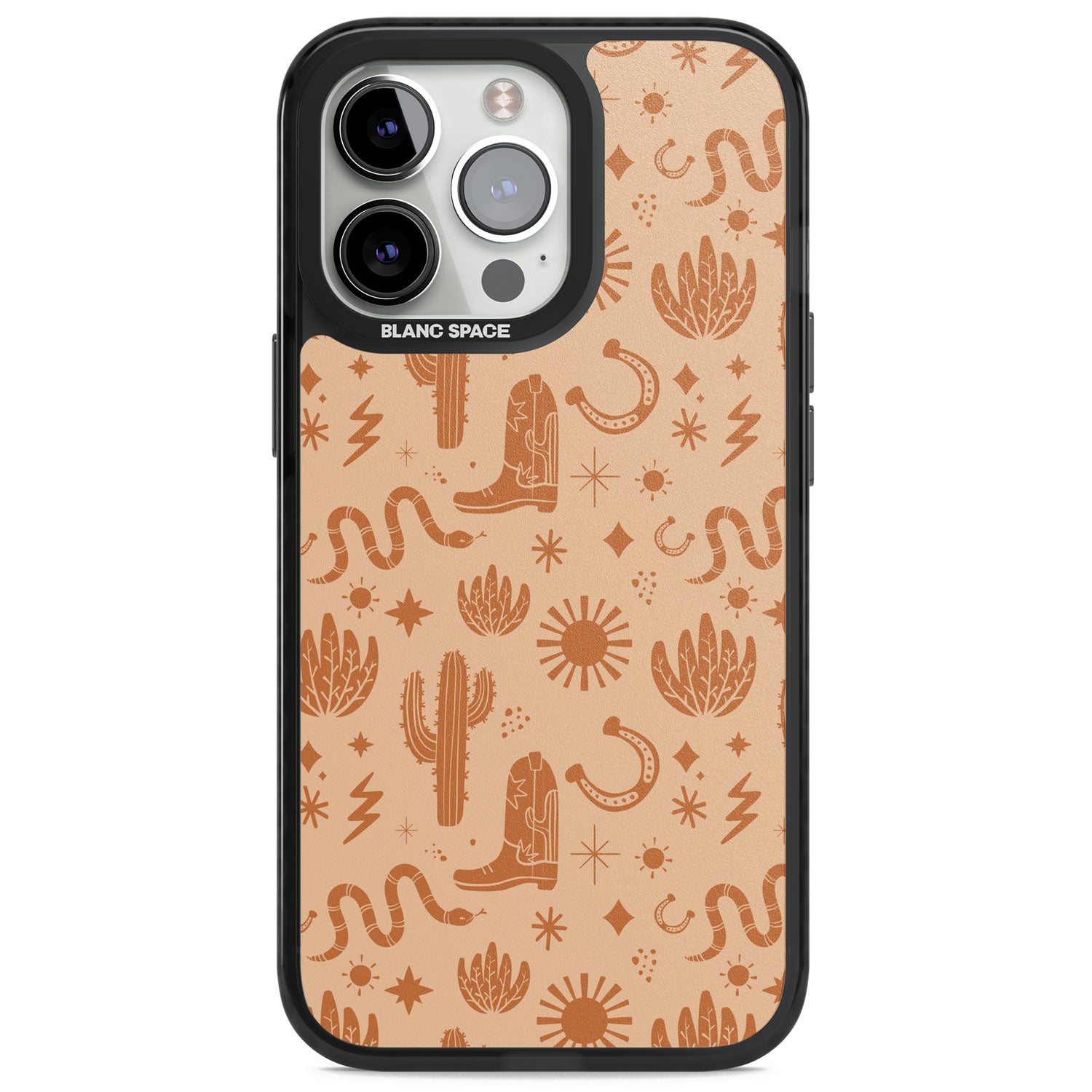 Wild West Pattern Magsafe Black Impact Phone Case for iPhone 13 Pro, iPhone 14 Pro, iPhone 15 Pro