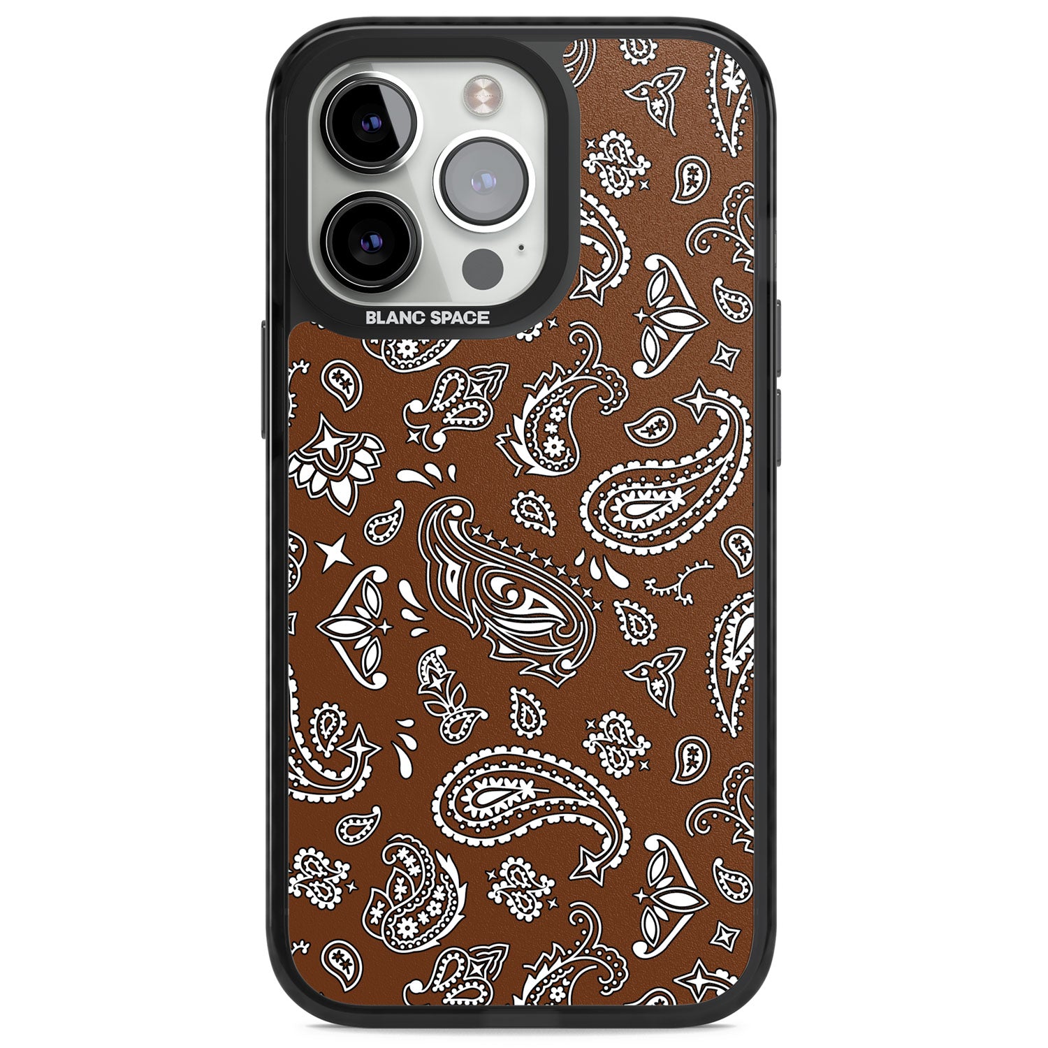 Brown Bandana Magsafe Black Impact Phone Case for iPhone 13 Pro, iPhone 14 Pro, iPhone 15 Pro