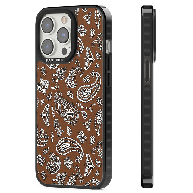Brown Bandana Magsafe Black Impact Phone Case for iPhone 13 Pro, iPhone 14 Pro, iPhone 15 Pro