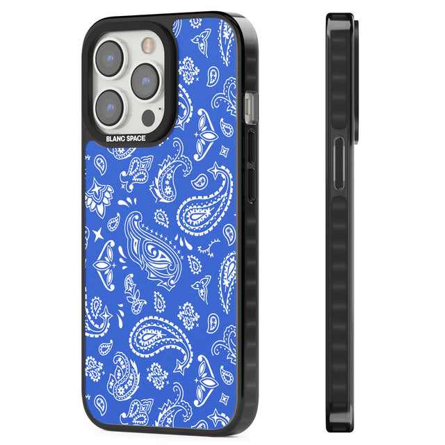 Blue Bandana Magsafe Black Impact Phone Case for iPhone 13 Pro, iPhone 14 Pro, iPhone 15 Pro