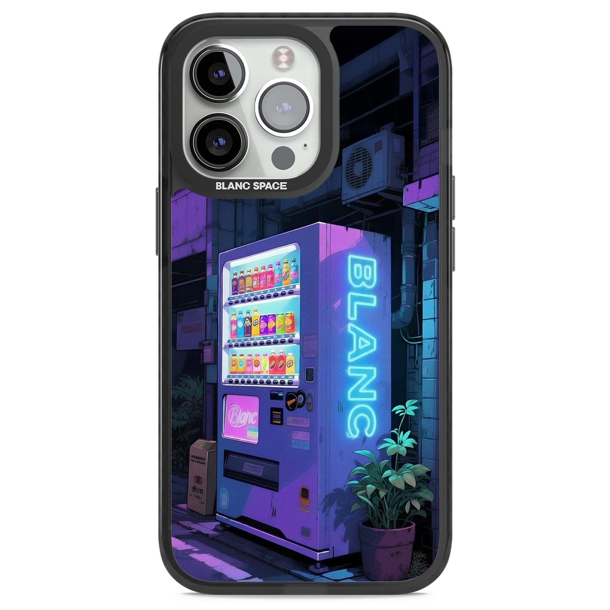 Shibuya Glow Japanese iPhone case featuring a glowing Tokyo vending machine, neon signage, and moody purple alleyway | Black Impact case for iPhone 13 Pro, iPhone 14 Pro, iPhone 15 Pro