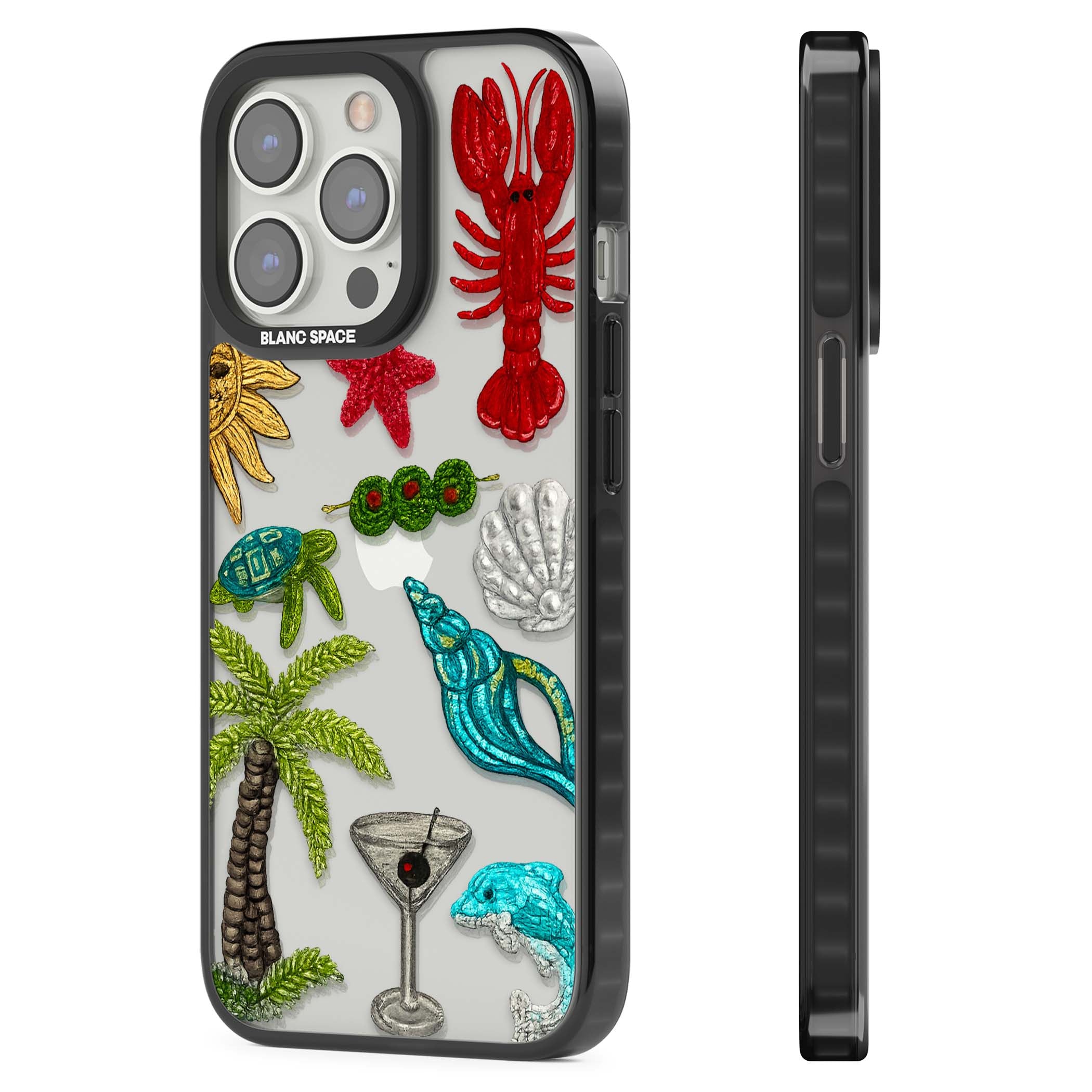 Painted Coastal Pattern coastal iPhone case | Black Impact case for iPhone 13 Pro, iPhone 14 Pro, iPhone 15 Pro