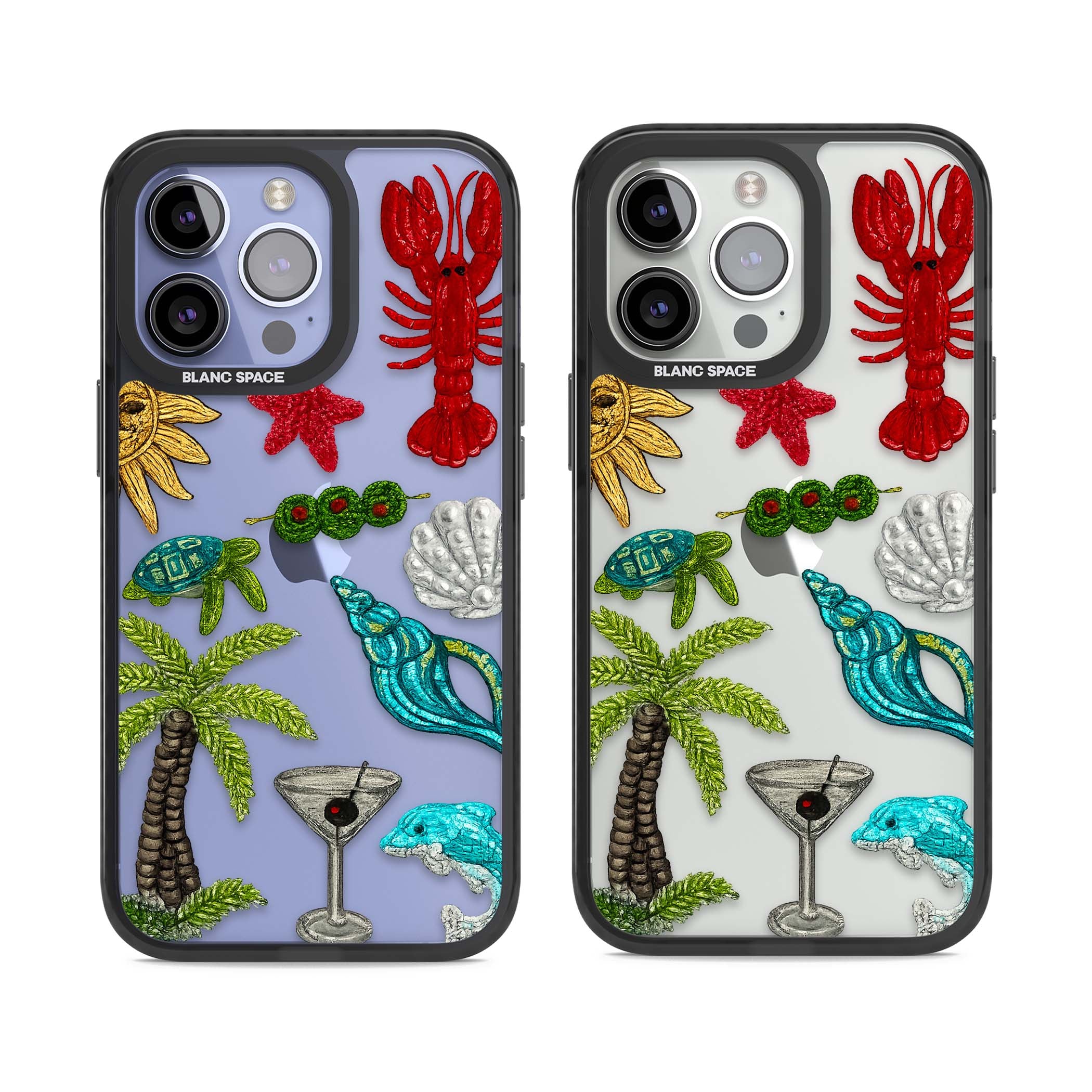Painted Coastal Pattern coastal iPhone case | Black Impact case for iPhone 13 Pro, iPhone 14 Pro, iPhone 15 Pro