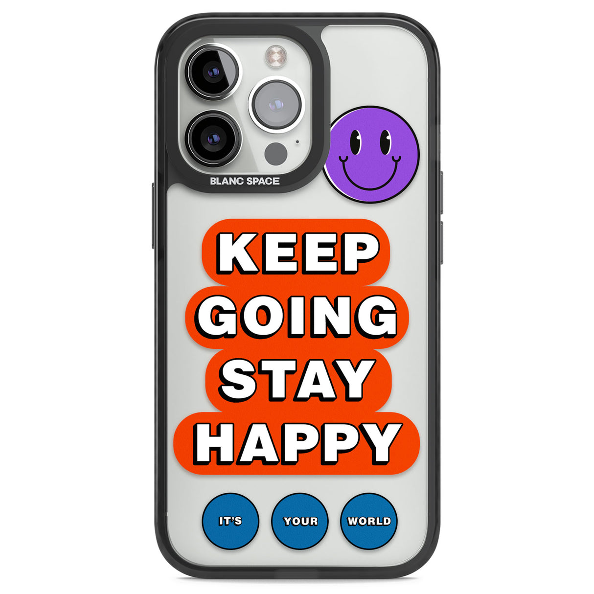 Keep Going Stay Happy Black Impact Phone Case for iPhone 13 Pro, iPhone 14 Pro, iPhone 15 Pro