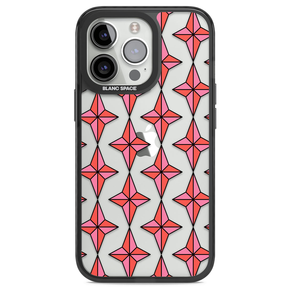 Rose Stars Pattern (Clear) Black Impact Phone Case for iPhone 13 Pro, iPhone 14 Pro, iPhone 15 Pro