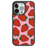 Strawberry Pattern (Pink) Black Impact Phone Case for iPhone 13 Pro, iPhone 14 Pro, iPhone 15 Pro