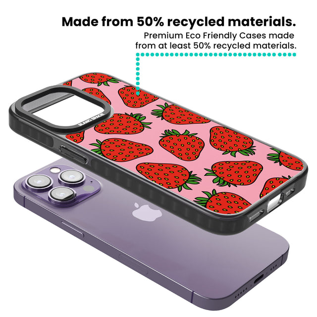 Strawberry Pattern (Pink) Black Impact Phone Case for iPhone 13 Pro, iPhone 14 Pro, iPhone 15 Pro