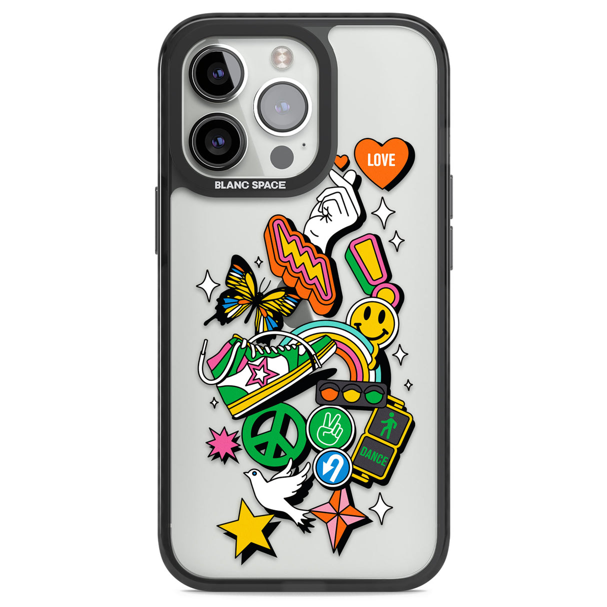 Nostalgic Sticker Collage Black Impact Phone Case for iPhone 13 Pro, iPhone 14 Pro, iPhone 15 Pro