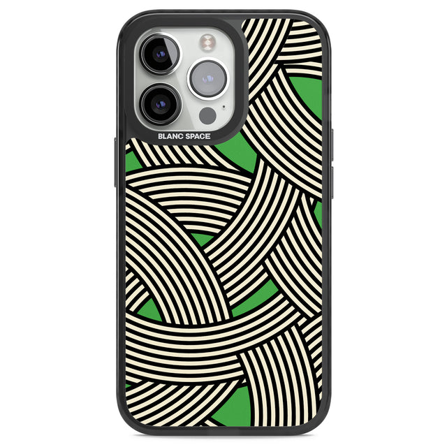 Green Optic Waves Black Impact Phone Case for iPhone 13 Pro, iPhone 14 Pro, iPhone 15 Pro