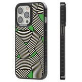 Green Optic Waves Black Impact Phone Case for iPhone 13 Pro, iPhone 14 Pro, iPhone 15 Pro