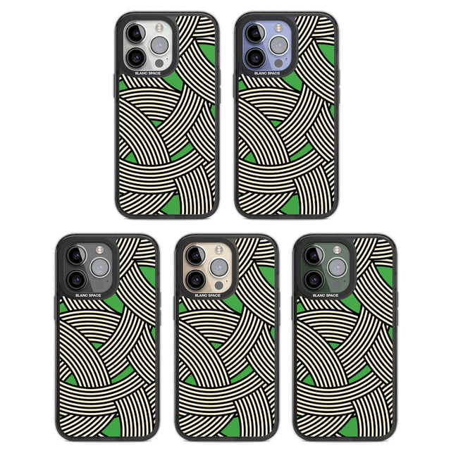 Green Optic Waves Black Impact Phone Case for iPhone 13 Pro, iPhone 14 Pro, iPhone 15 Pro
