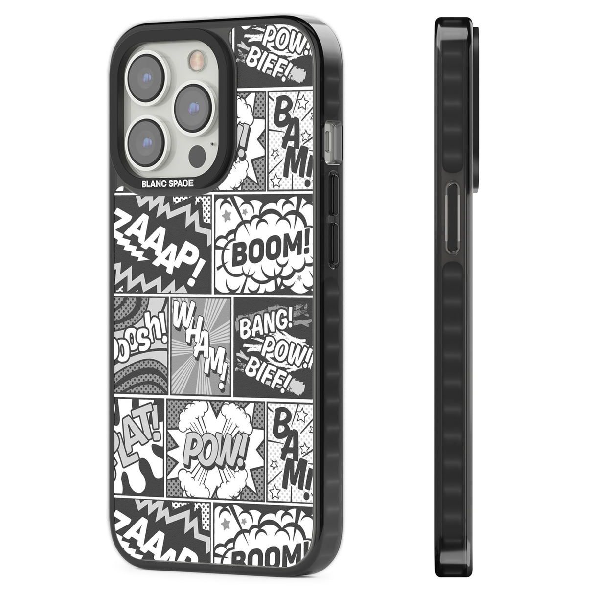 Onomatopoeia (Black & White) Black Impact Phone Case for iPhone 13 Pro, iPhone 14 Pro, iPhone 15 Pro