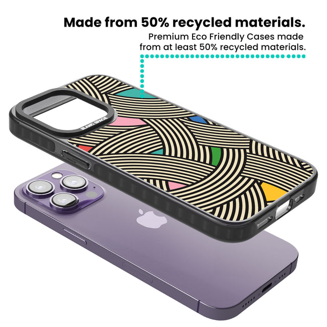 Multicolour Optic Waves Black Impact Phone Case for iPhone 13 Pro, iPhone 14 Pro, iPhone 15 Pro