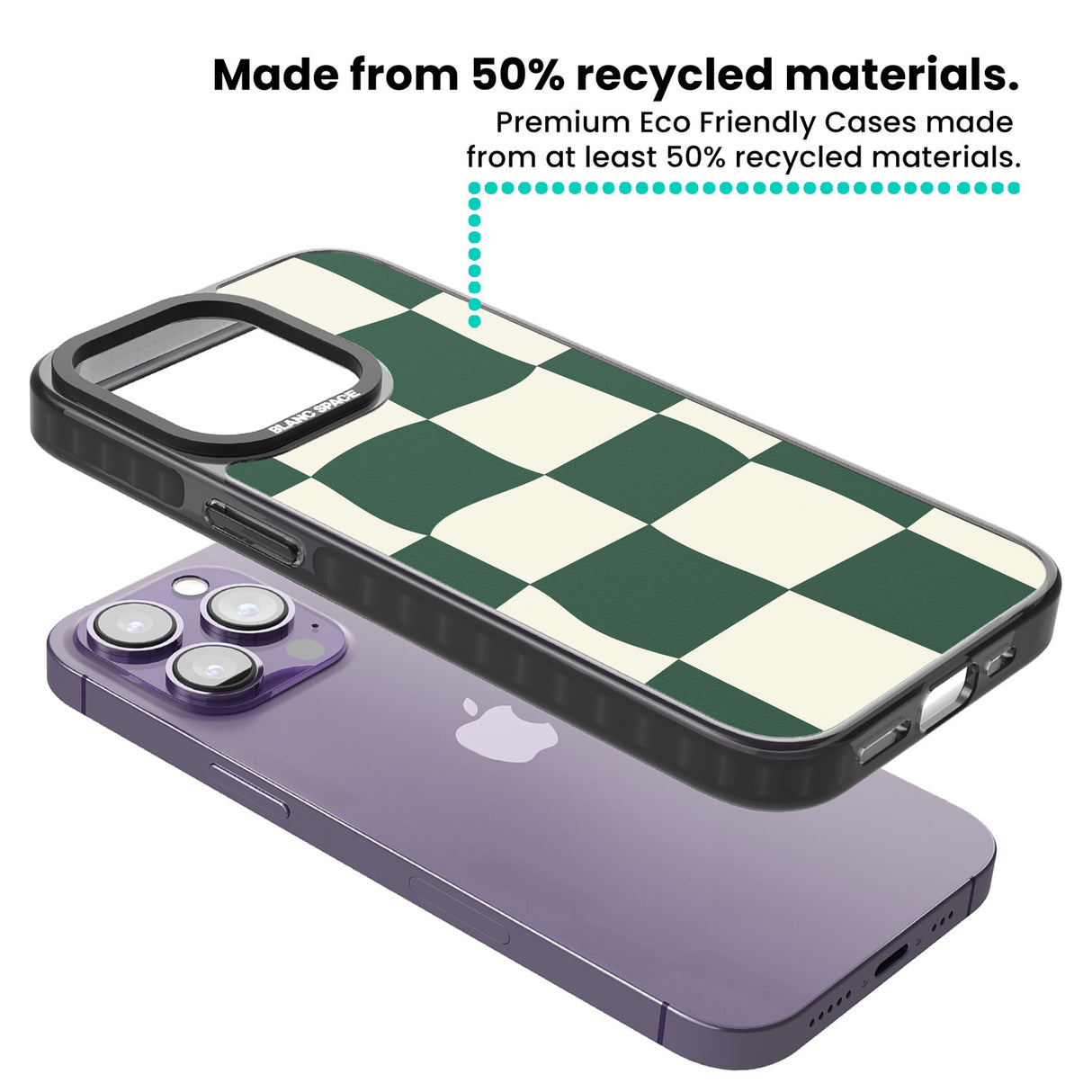 Green & Cream Wavy Check Black Impact Phone Case for iPhone 13 Pro, iPhone 14 Pro, iPhone 15 Pro