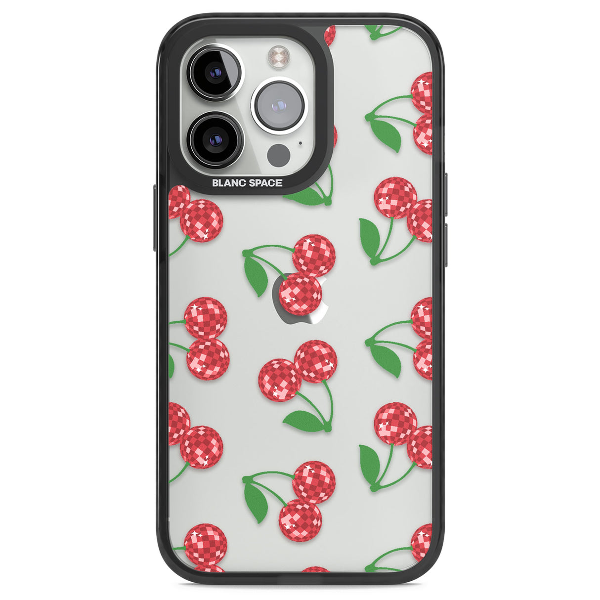 Disco Cherry Pattern Black Impact Phone Case for iPhone 13 Pro, iPhone 14 Pro, iPhone 15 Pro