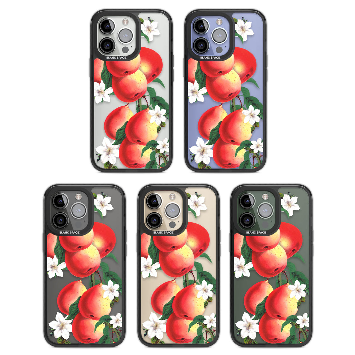 Vintage Painted Peaches Black Impact Phone Case for iPhone 13 Pro, iPhone 14 Pro, iPhone 15 Pro