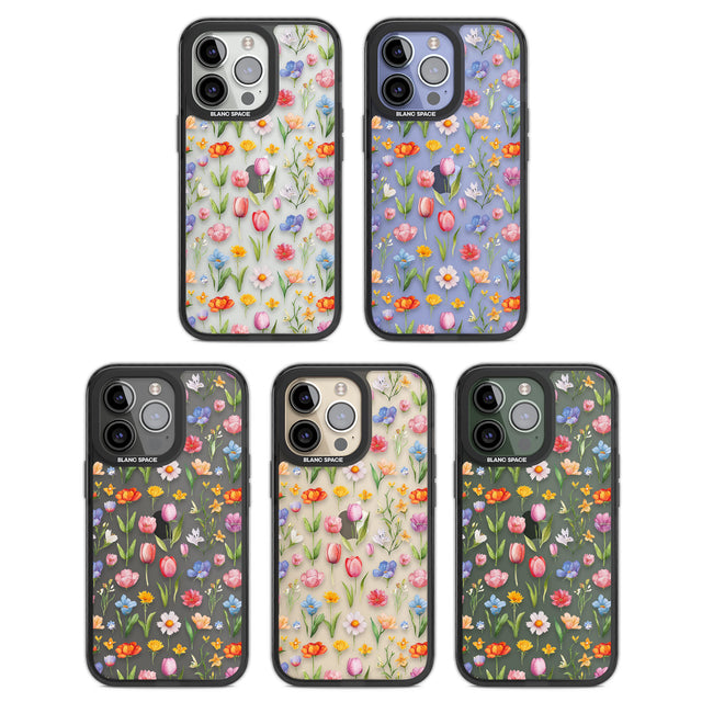 Small Flower Mix Black Impact Phone Case for iPhone 13 Pro, iPhone 14 Pro, iPhone 15 Pro