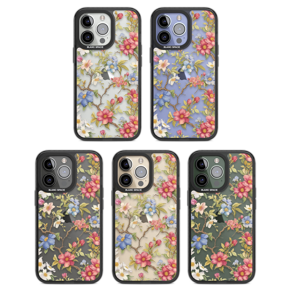 Vintage Vines & Flowers Black Impact Phone Case for iPhone 13 Pro, iPhone 14 Pro, iPhone 15 Pro