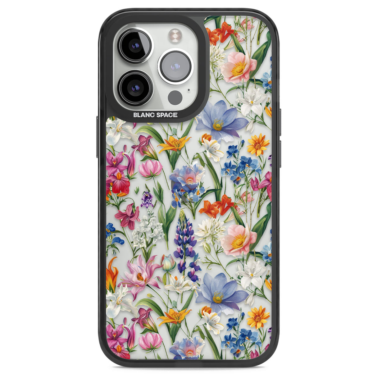 Vintage Wildflowers Black Impact Phone Case for iPhone 13 Pro, iPhone 14 Pro, iPhone 15 Pro