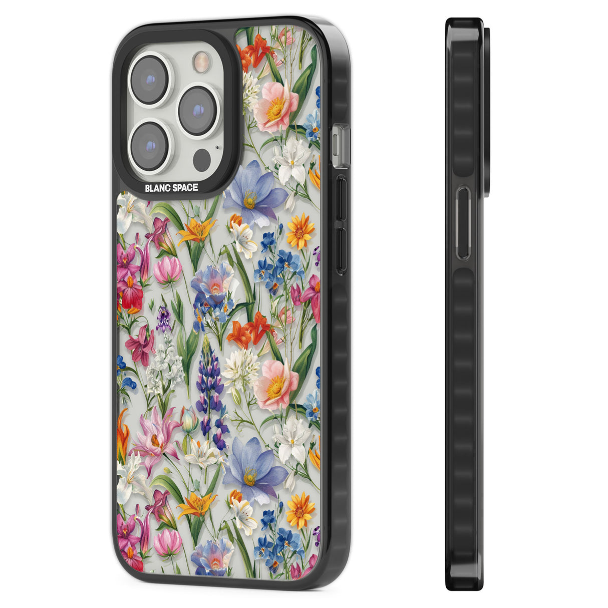 Vintage Wildflowers Black Impact Phone Case for iPhone 13 Pro, iPhone 14 Pro, iPhone 15 Pro