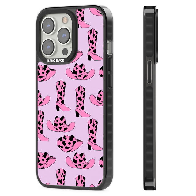 Cow-Girl Pattern Black Impact Phone Case for iPhone 13 Pro, iPhone 14 Pro, iPhone 15 Pro