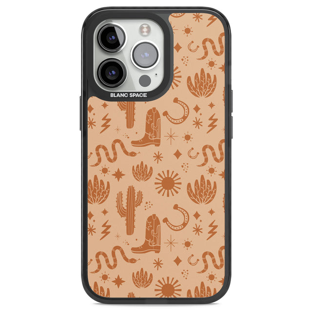 Wild West Pattern Black Impact Phone Case for iPhone 13 Pro, iPhone 14 Pro, iPhone 15 Pro