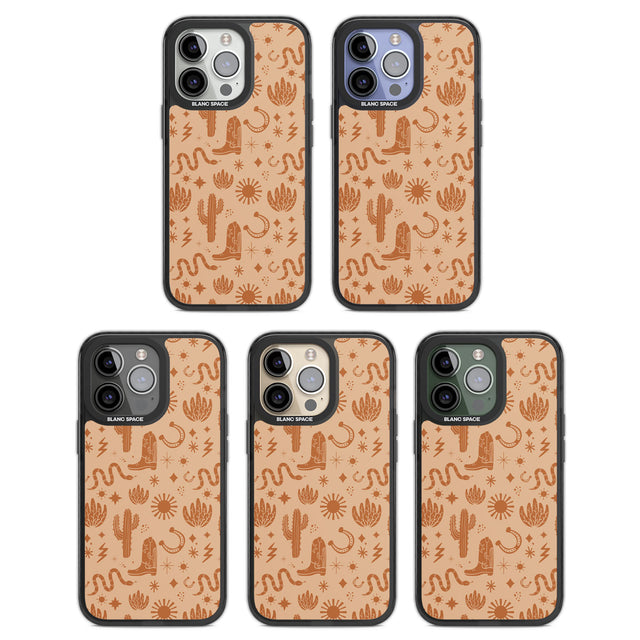 Wild West Pattern Black Impact Phone Case for iPhone 13 Pro, iPhone 14 Pro, iPhone 15 Pro