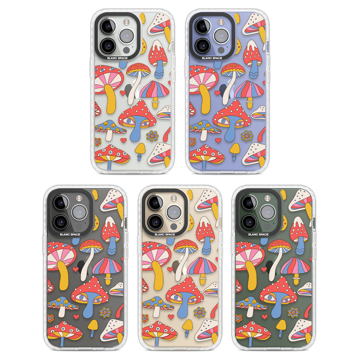 Vibrant Shrooms Clear Impact Phone Case for iPhone 13 Pro, iPhone 14 Pro, iPhone 15 Pro